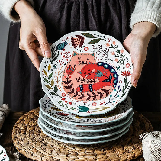 Floral Kitten Ceramic Plate